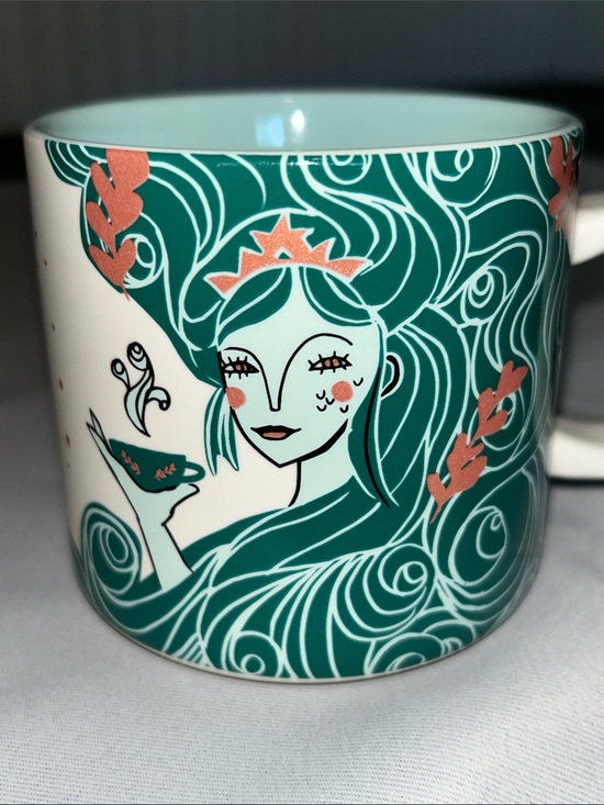 Starbucks Other - Starbucks White Ceramic Logo Mug w/ beautiful teal & rose gold accent mermaid